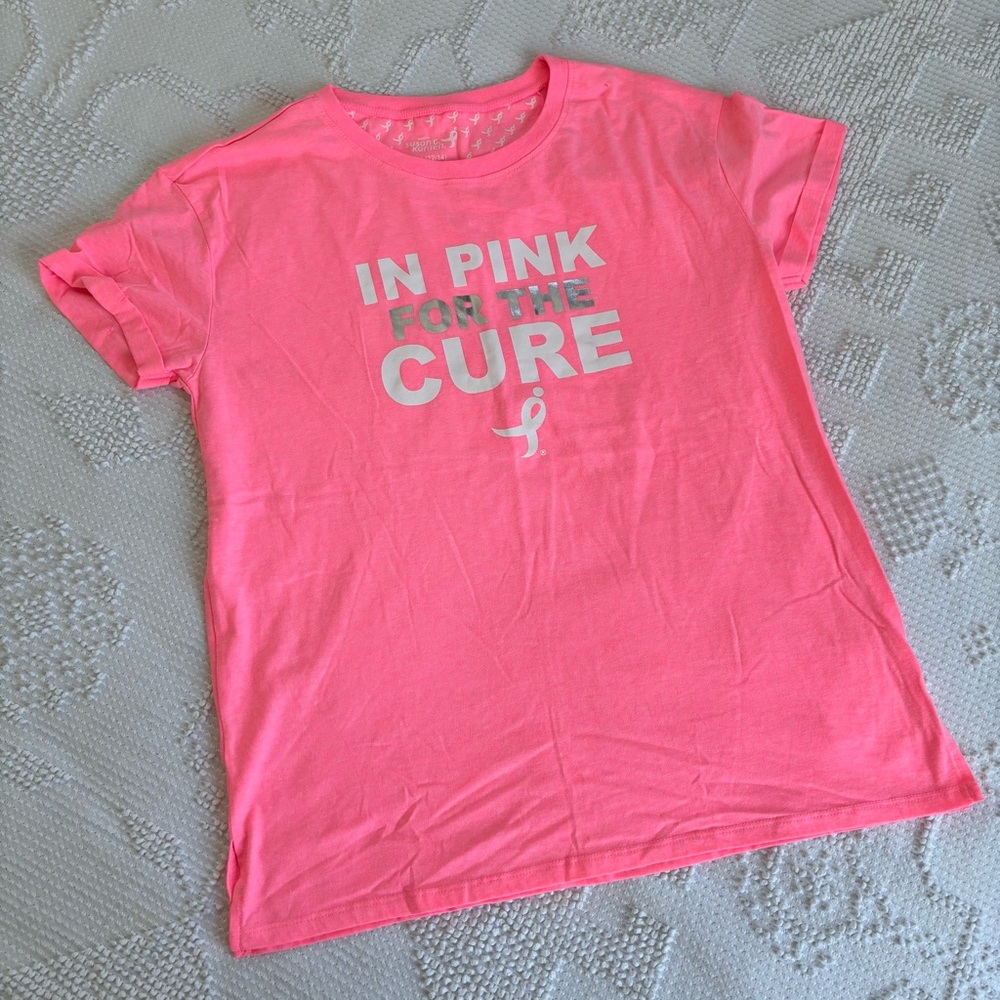 Susan G. Koman womens size L 12/14 pink for the cure breast cancer awareness tee